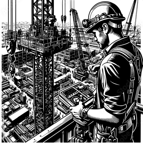 Crane Operator with Safety Harness