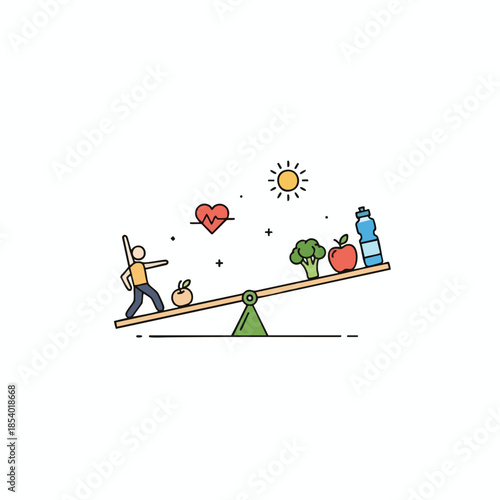 A person on a teeter-totter balancing exercise with a healthy lifestyle