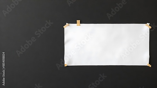 Blank white paper pinned to dark textured wall with wooden clothespins