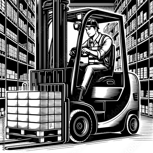 Forklift Operator Stacking Pallets