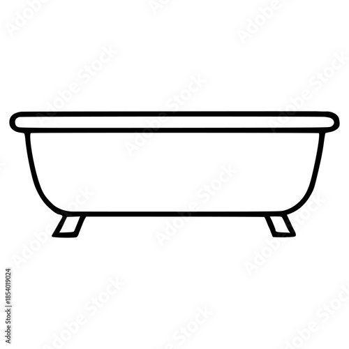 A simple, clean vector illustration of a freestanding bathtub with a curved rim and four legs, presented in a minimalist black outline on a white background.