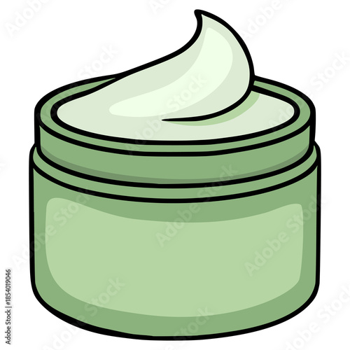 A clean, simplified vector illustration of a light green cosmetic cream jar with a swirled dollop of cream on top, set against a white background.