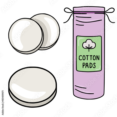 Cute vector illustration of cotton pads and a resealable pouch for beauty and skincare routines.