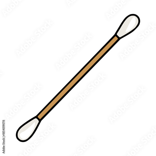 A simple vector illustration of a single cotton swab with a brown stick and white cotton tips, isolated on a white background.