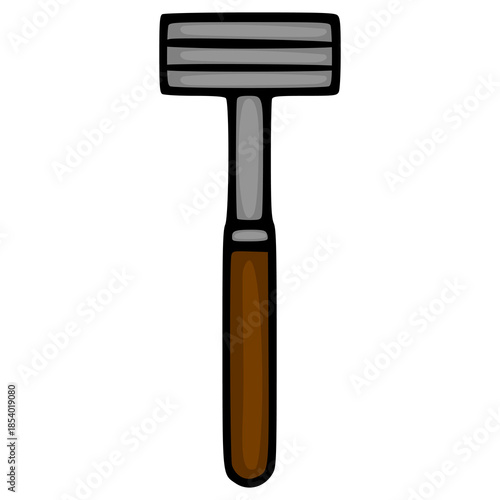 Stylized vector illustration of a classic double-edged safety razor with a brown handle and metallic grey head, isolated on a white background, perfect for grooming or vintage themes.