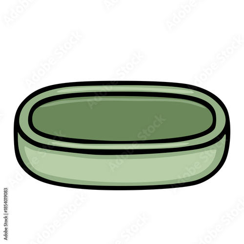 Simple vector illustration of a pale green oval dish with a thick black outline and subtle shading, resembling a soap dish or small container.