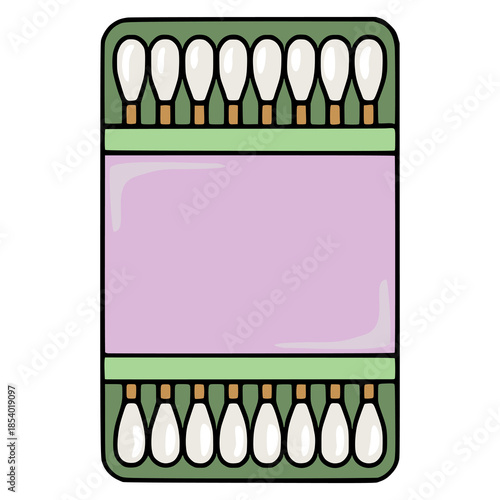A clean, simple vector illustration of a box of cotton swabs with a pale lavender insert.