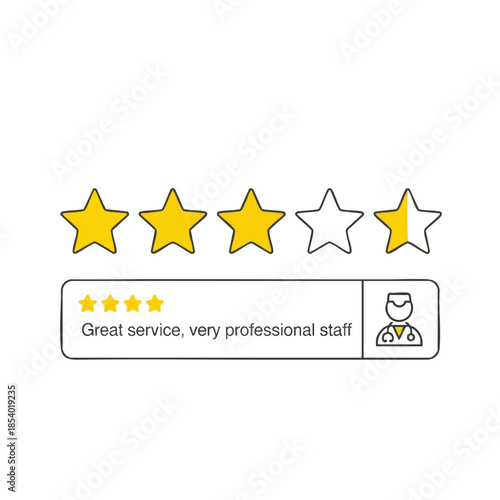 Illustration of a rating system with stars and a doctor icon with a comment box