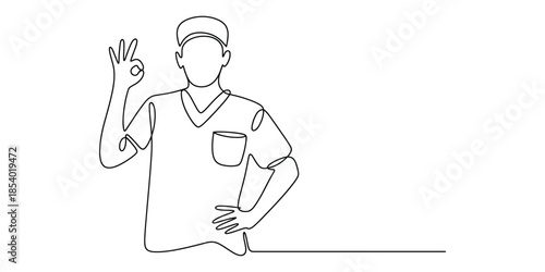 Continuous line drawing of healthcare professional with ok gesture