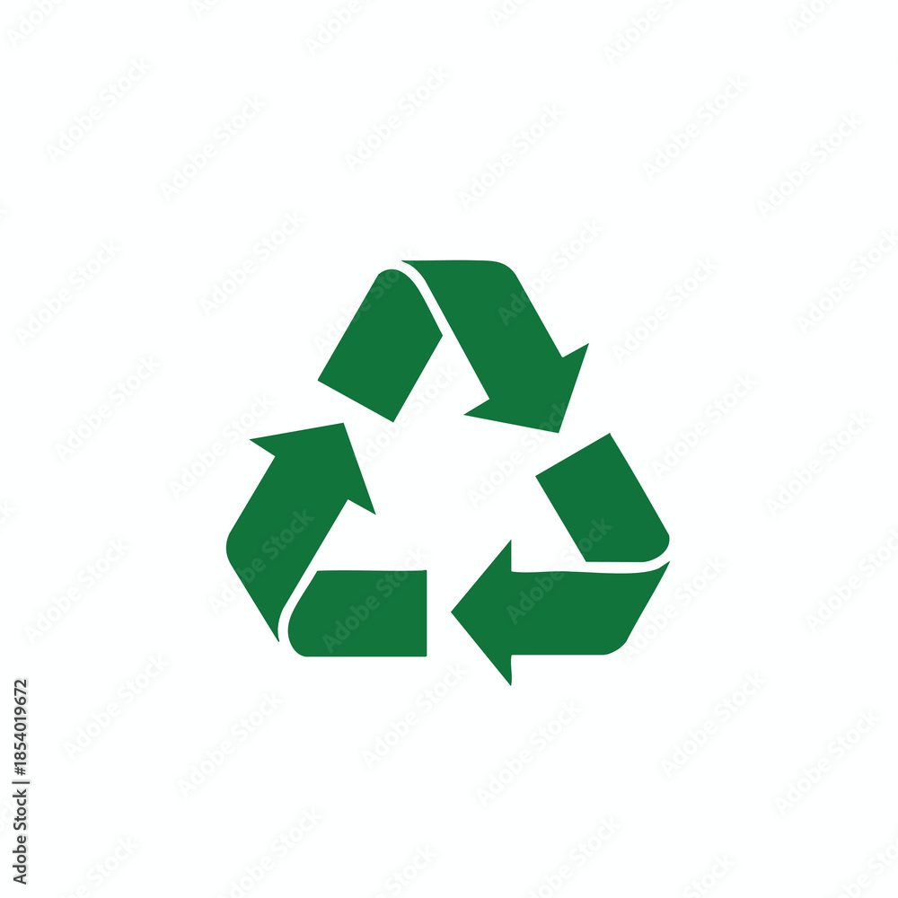 Obraz premium Green recycling symbol with three arrows in a circular motion, set against white