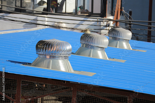 Industrial Roof with Stainless Steel Wind-Driven Turbine Ventilators for Air Ventilation