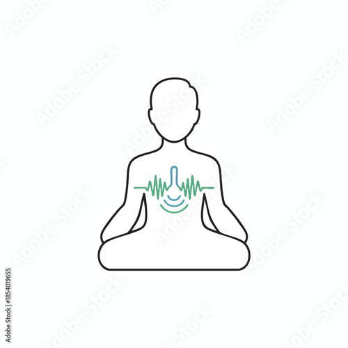 Silhouetted figure in lotus position with a diagram of heart health within