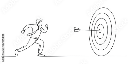 Businessman running towards achieved goal