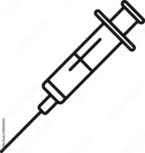 Syringe line art icon depicting an injection, vaccine, or medical treatment delivering health