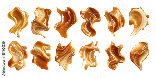 Set of caramel splash isolated on transparent background.