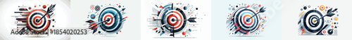 Arrow vector shot to target. Vector, minimalist, illustration, icon set.