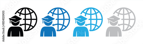 Global Education and Online Learning Concept Icon Set with Graduation Cap