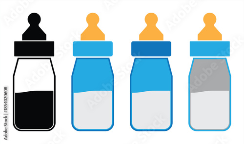 Baby Feeding Bottle Set Illustration in Flat Minimal Style