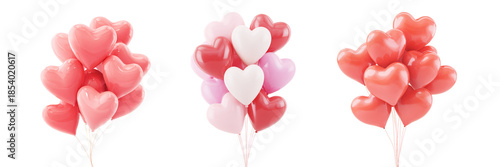 Set of heart balloons for Valentine's Day isolated on the transparent background.