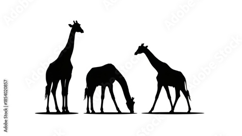 Black Giraffe Silhouette Vector Showing Standing Tall Bending Drink Turning Head and Walking