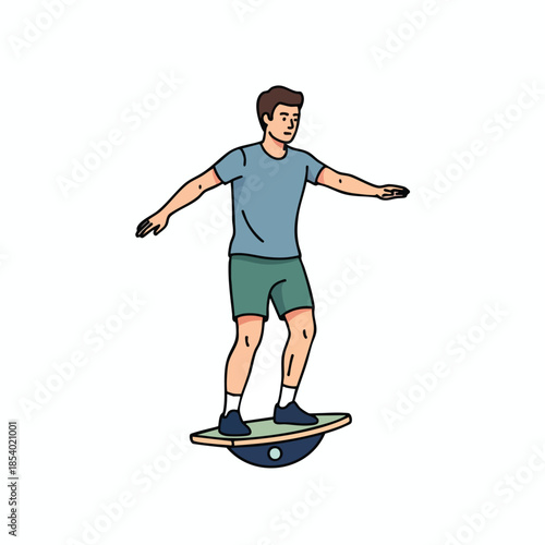 A person balances on a self-balancing board, arms outstretched for balance