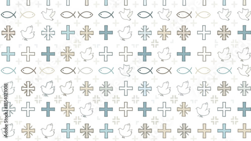 Elegant Christian symbols pattern with crosses and doves