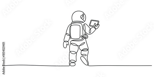Continuous line drawing of astronaut with device