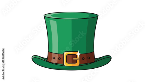 A cartoon illustration of a green leprechaun hat with a brown belt and gold buckle.