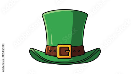 A cartoon illustration of a green leprechaun hat with a brown buckle.