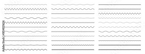 Lines, waves, zigzag, borders.  Geometric vintage line collection. Wavy zigzag lines. Wave thin line background.