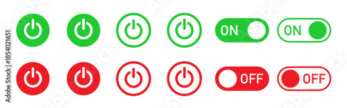 On off icon. Green and red interface switch button concept.  On-off icon set. Power off. Vector illustration.