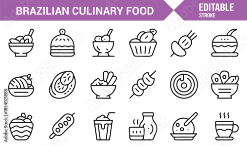 Brazilian cuisine icons for travel guides and restaurant graphics