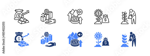 Wealth, Profit and Financial Growth with two styles, line and duotone icon.