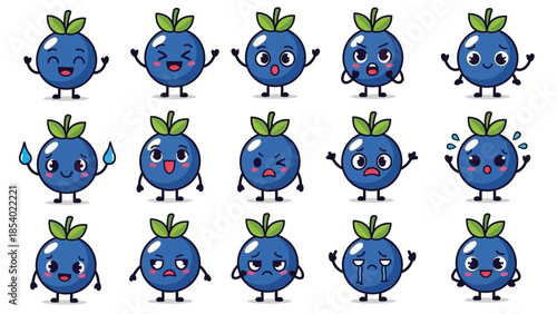 Cartoon blueberries with various expressions and poses.