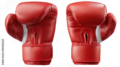 Boxing Gloves Ready for Battle: A close-up shot of two vivid red boxing gloves, poised and prepared for the intensity of the ring. It is a symbol of power, strategy and sport