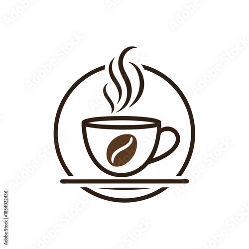 Hot coffee cup logo with coffee bean icon, isolated