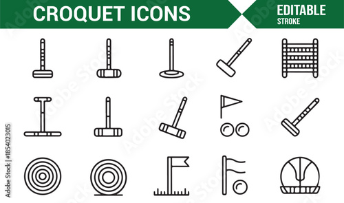 Modern croquet sports editable outline icons for UI and print