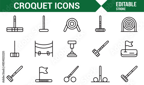 Editable outline croquet icons for outdoor games and tournaments