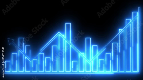 Wallpaper Mural glowing neon blue color business graph icon animation business report presentation growth bar chart line finance stock marketing success profit trend up and down arrow on black background	 Torontodigital.ca