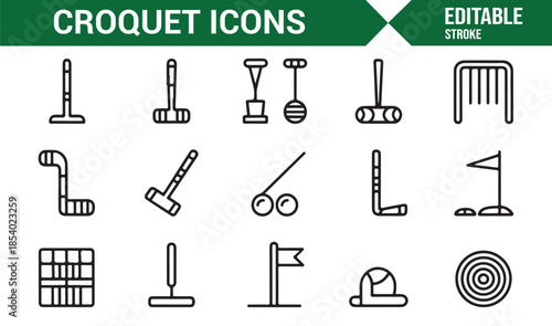 Croquet sports training and competition outline icon pack