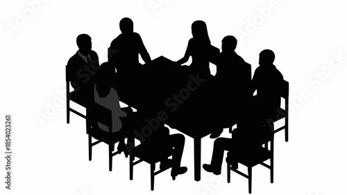 Silhouettes of People Sitting Around Table.