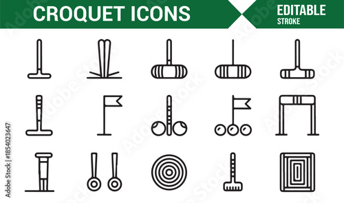 Croquet sports and outdoor lawn game editable outline icons set