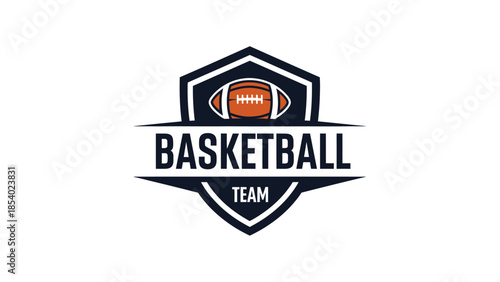 Basketball Team Logo with Football Icon and Shield Design.