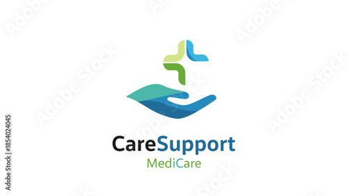 CareSupport Medicare Logo with Hand and Cross Symbol.
