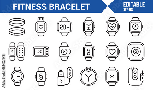 Fitness band and wearable device outline icons for UI design