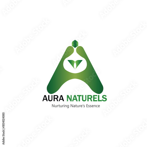 Aura Naturels - Abstract Letter A Organic Sprout and Leaf Logo Design .