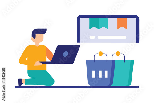 Online Shopping and E-Commerce Concept Flat Vector Illustration