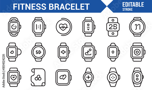 Digital fitness bracelet and smartwatch outline icons collection