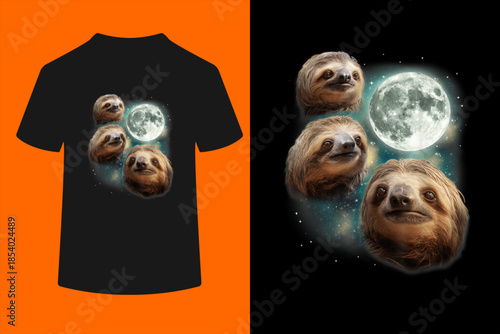 Three Sloth Moon | Funny 3 Lazy Animals Howling Parody Meme T-Shirt