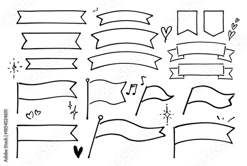 見出しや装飾に使える 手描き旗・リボンフレーム